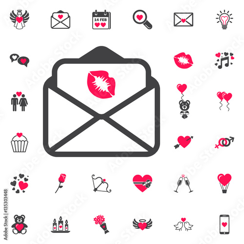 love letter with lips i con on the white background.