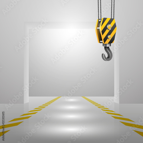 3d industrial room with building hook, vector background design