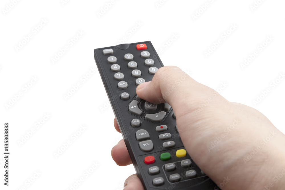 hand with multimedia tv remote control isolated on white with cl hand with multimedia tv remote control isolated on white with cl
