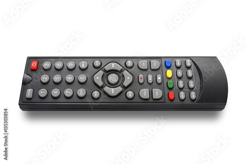 TV remote control keypad black on white with clipping path