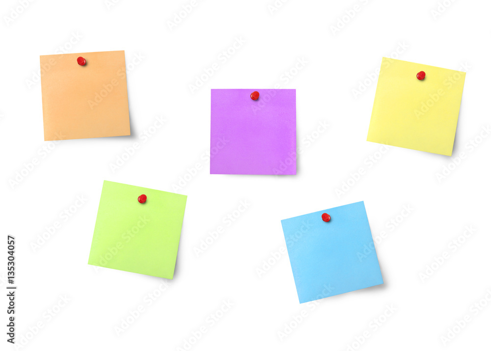 Board with colorful blank notes with clipping path