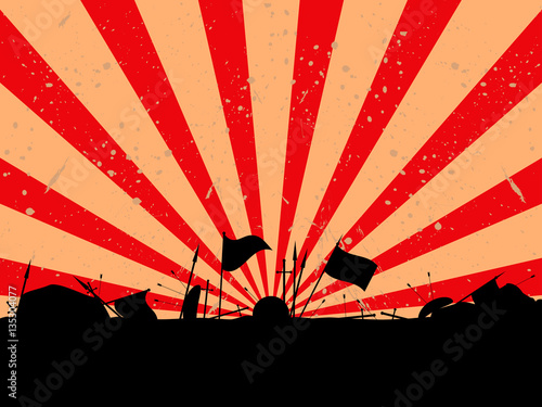 Medieval battlefield. After the battle. Vector illustration