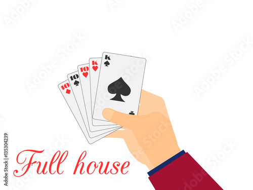 Hand with playing cards. Full House Tens and Kings. Vector illustration