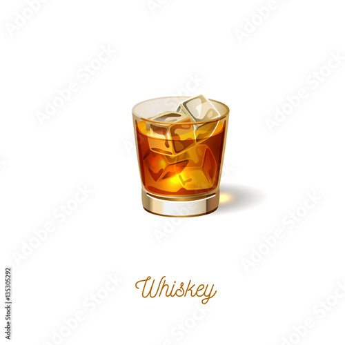 Glass of whiskey icon, realistic vector illustration