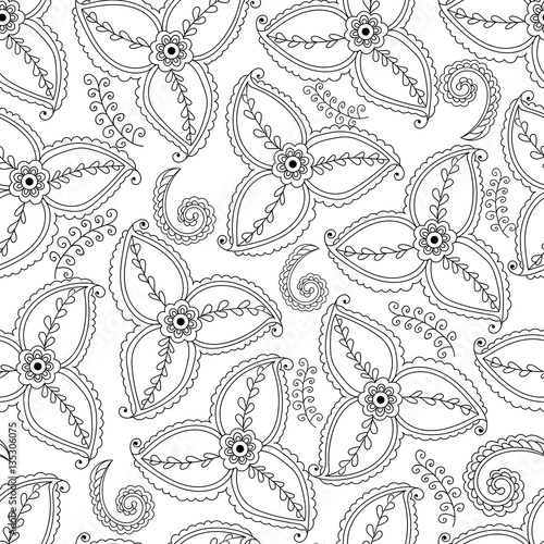 Hand-drawn indian pattern. Seamless pattern, vector. Coloring bo