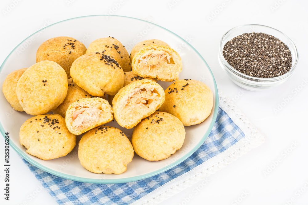Small cakes with fish and chia seeds Small cakes with fish and chia seeds