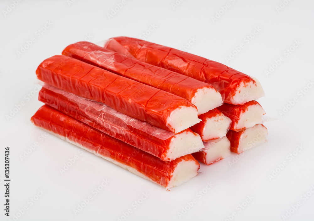 Crab sticks in plastic packaging Crab sticks in plastic packaging