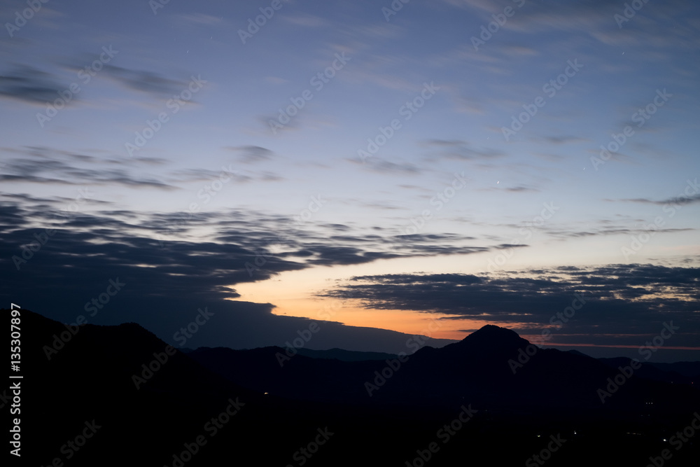 Sunrise with sky and clouds look like river on sky at at Phu Thok, Chiang Khan District, Loei Province, Thailand