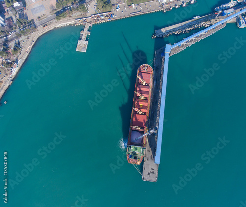 Top view of the loading ship in port. © chocolatefather