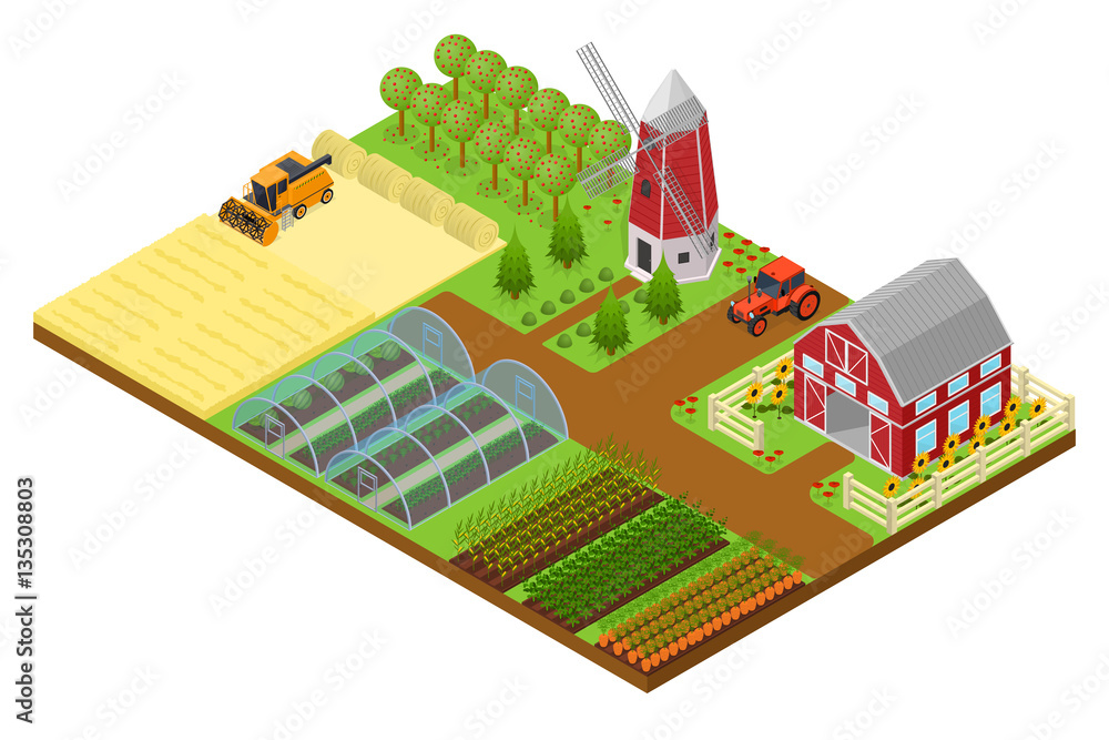 Obraz premium Farm Isometric View. Vector