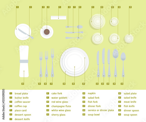 Cartoon Table Setting Place Formal. Vector