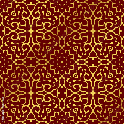 Seamless Golden Chinese Background Spiral Curve Cross Kaleidoscope