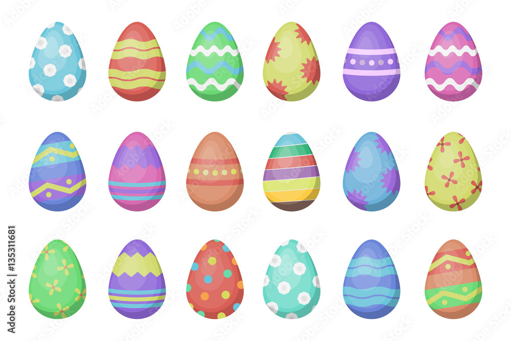 Vector cartoon collection with Easter eggs for decoration on the white background. Concept of Happy Easter. Vector cartoon collection with Easter eggs for decoration on the white background. Concept of Happy Easter.