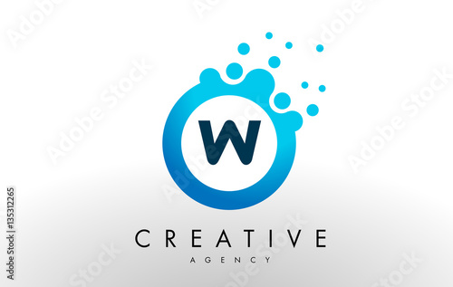 w Letter Logo. Blue Dots Bubble Design Vector