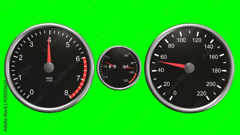Tachometer and speedometer moving animation on green screen Stock Video Adobe Stock