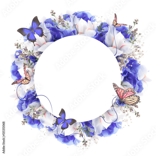 Fototapeta Naklejka Na Ścianę i Meble -  Amazing butterfly fairy of flowers, hydrangeas and iris.