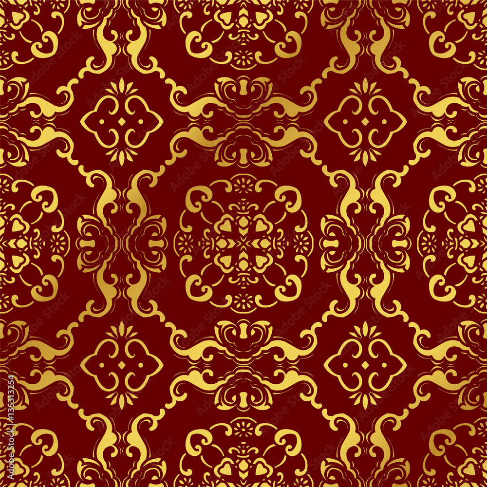 Seamless Golden Chinese Background Spiral Curve Chain Flower Seamless Golden Chinese Background Spiral Curve Chain Flower