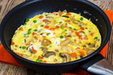 Omelet with vegetables in a pan