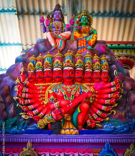 Beautiful Colorful Demon King Ravan Ravana Statue Sclupture at Koneswaram Hindu Kovil Tamil Temple Trincomalee, Sri Lanka photo