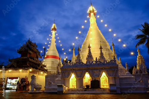 Doi Kong Moo pagoda / Doi Kong Moo pagoda lighting at twilight time in Mae Hong Sorn province, north of Thailand