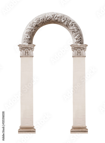 two columns with an arch isolated on white background
