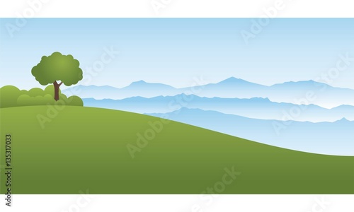 Beautiful Green Hills Landscape Vector Illustration