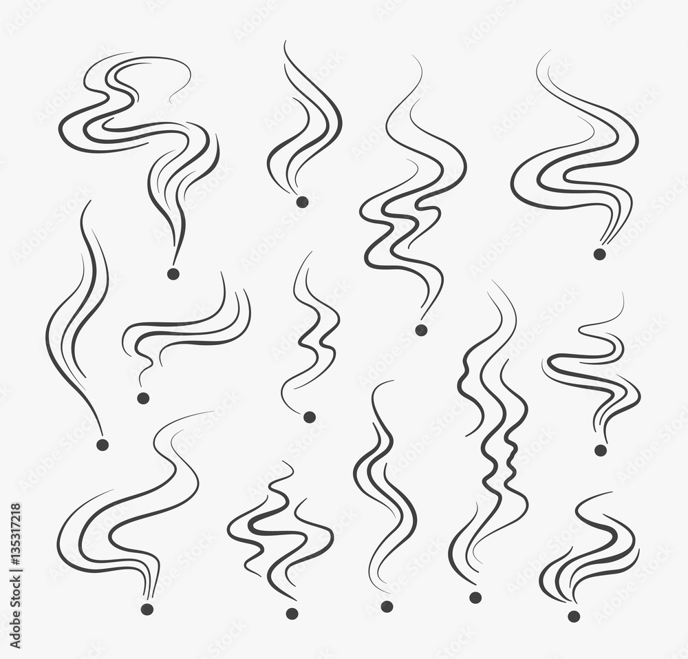 Smoking fumes line icons. Vector smoke smell spiral scent signs Smoking fumes line icons. Vector smoke smell spiral scent signs