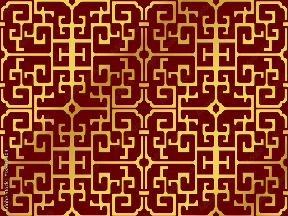 Seamless Golden Chinese Background Spiral Geometry Cross Frame