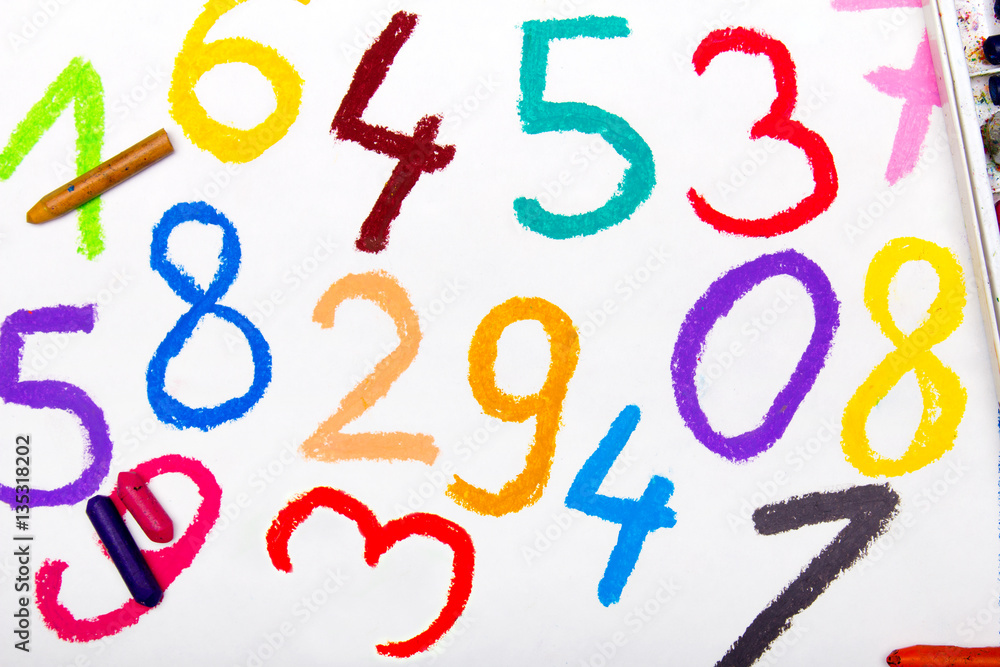 oil pastels drawing: math lesson with colorful numbers oil pastels drawing: math lesson with colorful numbers