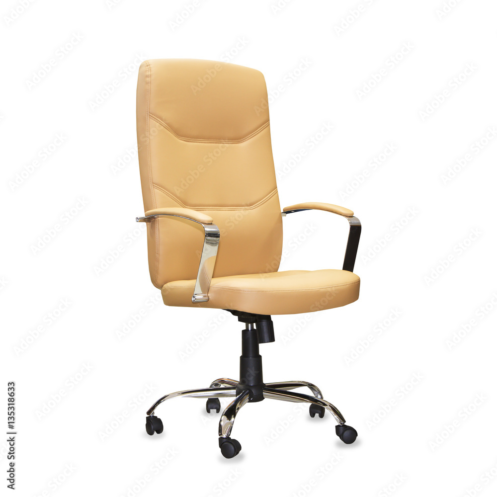 Modern office chair from beige leather. Isolated Modern office chair from beige leather. Isolated