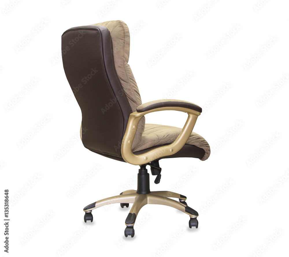 back view of modern office chair from brown cloth. Isolated back view of modern office chair from brown cloth. Isolated
