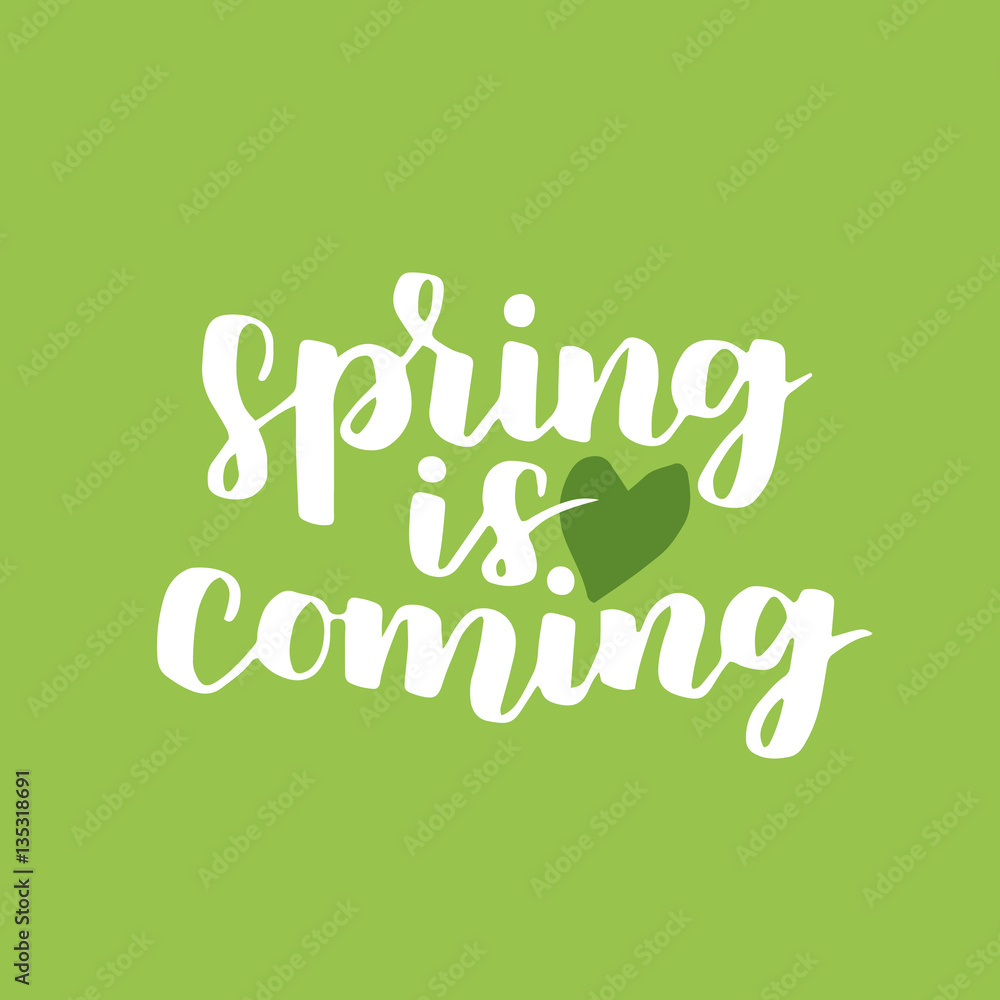 Vector seasonal greeting card of hand-written spring brush lettering. Spring collection white ink and green floral elements on green background. Trendy greenery color of spring 2017. Vector seasonal greeting card of hand-written spring brush lettering. Spring collection white ink and green floral elements on green background. Trendy greenery color of spring 2017.
