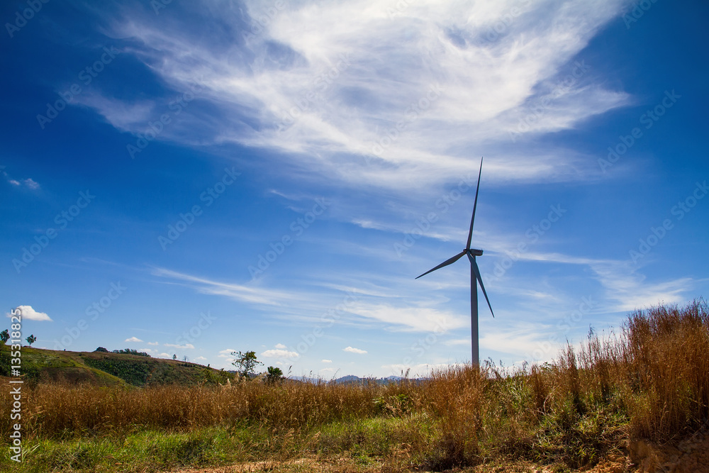 Power of wind turbine generating electricity clean energy with c