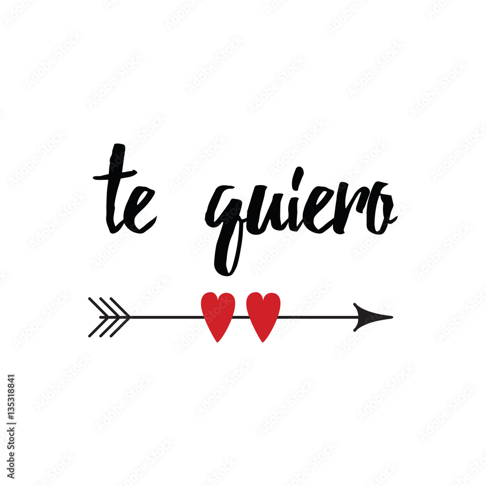Hand drawn inspirational love quote in spanish - te quiero, retro  typography, script calligraphy lettering style Stock Vector