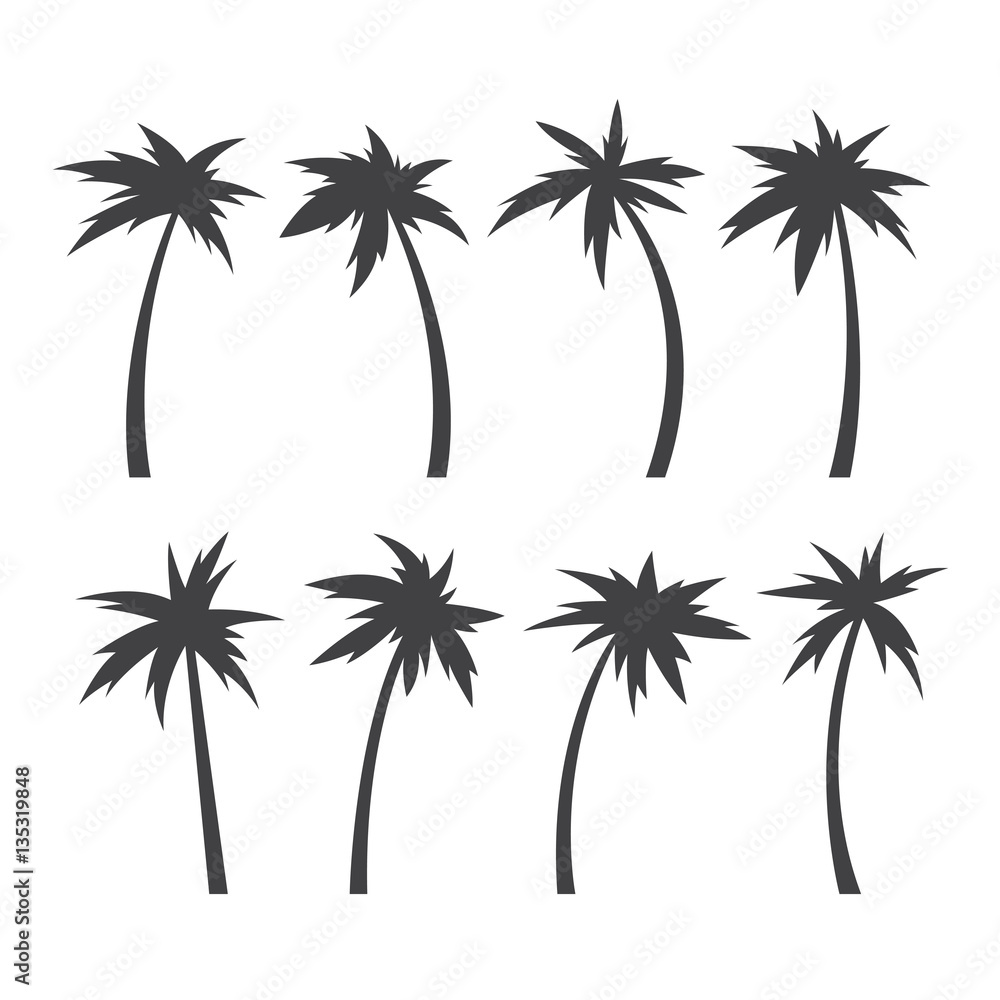 Tropical palms monochrome set. Vector vintage illustration.