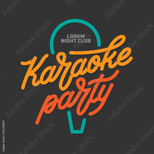 Karaoke party lettering advertising. Typography vector vintage illustration.