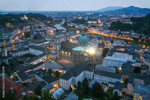 Beautiful view of the city of Salzburg seen from the fortress walls - Hohensalzburg Fortress, Austria 