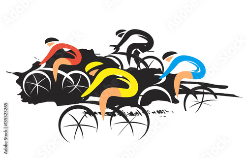 Cycling race.
Expressive stylized drawing of road cyclists, imitating drawing ink and brush. Vector available.