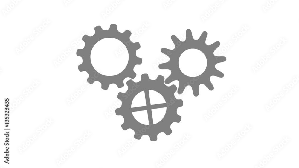 Three gears rotating on white. Seamless loop 4K animation. Three gears rotating on white. Seamless loop 4K animation.