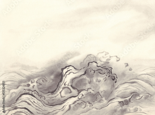 water waves brushstrokes ink painting background