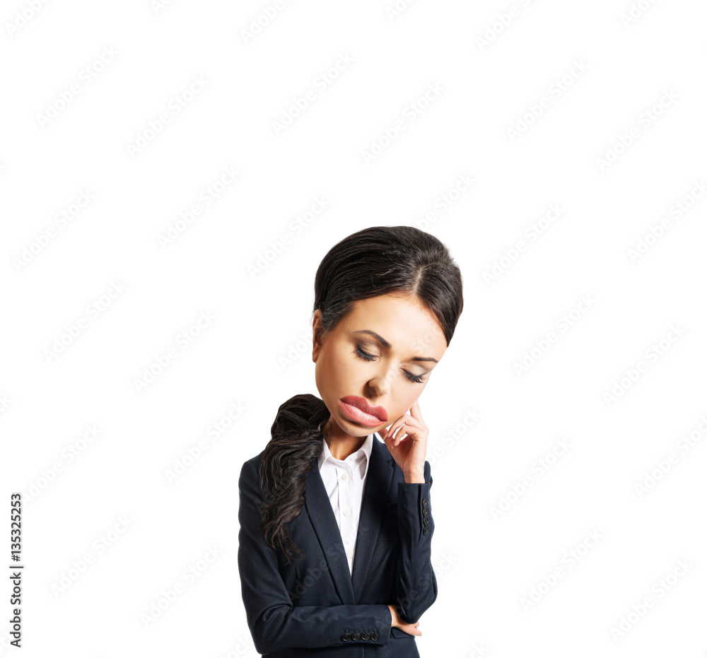 Businesswoman tired because of troubles holding her head Businesswoman tired because of troubles holding her head