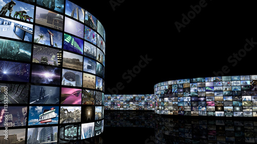 3d rendering. Unrolling cinema video wall