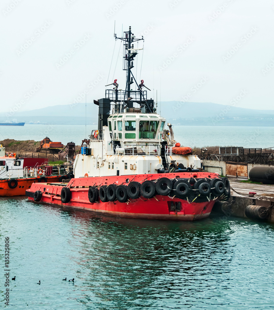 Fototapeta premium Old tires on bow ship.