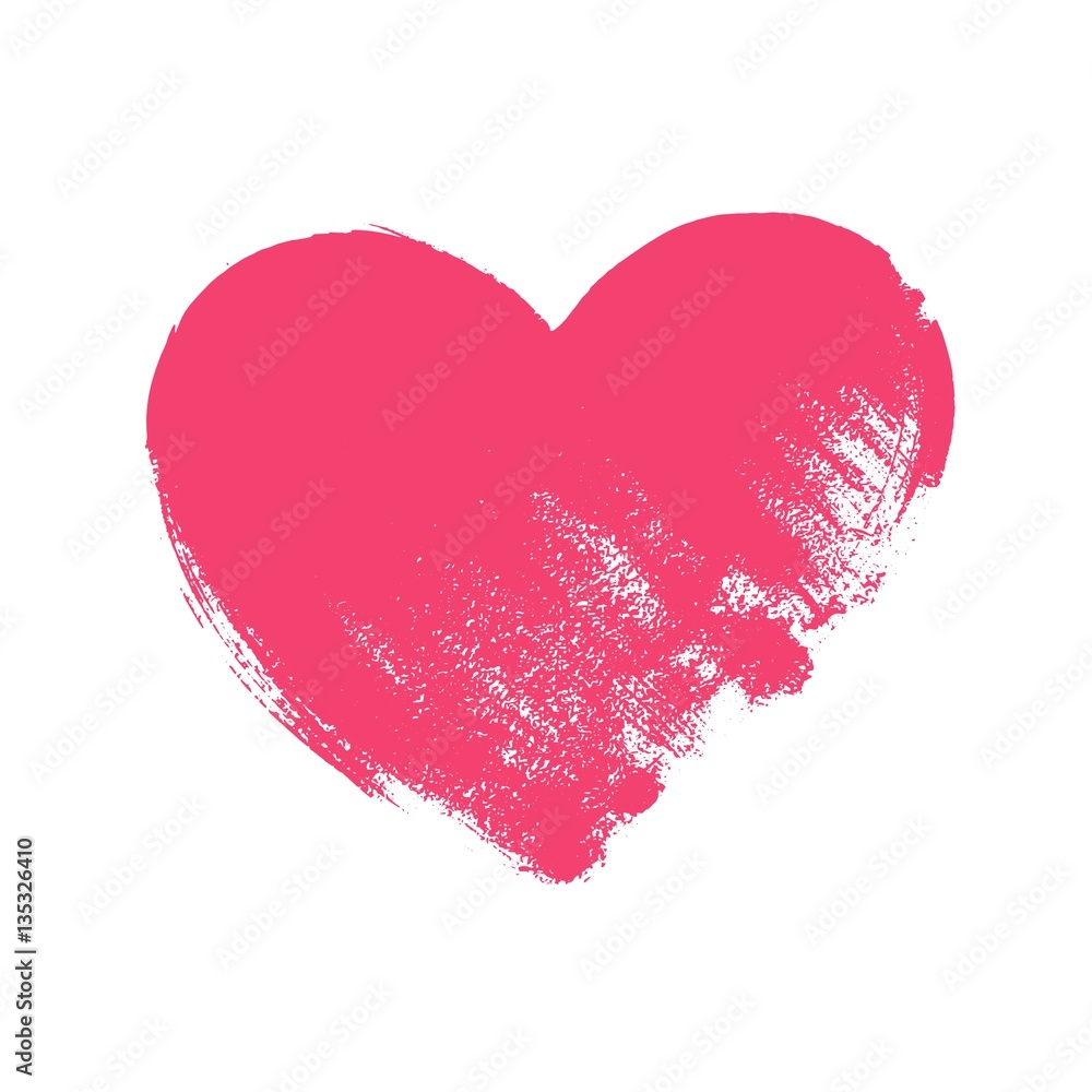 Pink hand drawn grunge heart with a brush texture.