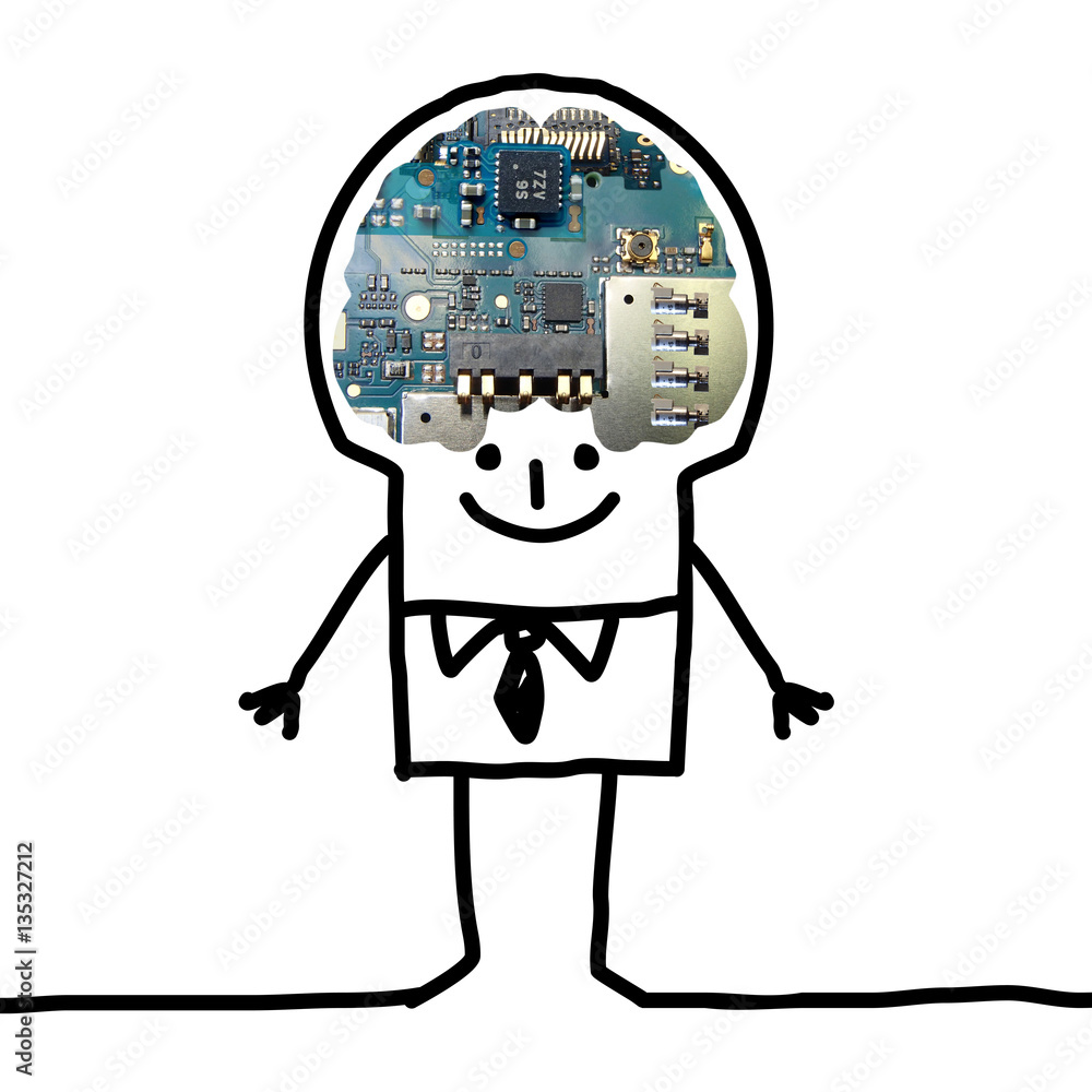 Cartoon Big Brain Man - cyber human Cartoon Big Brain Man - cyber human