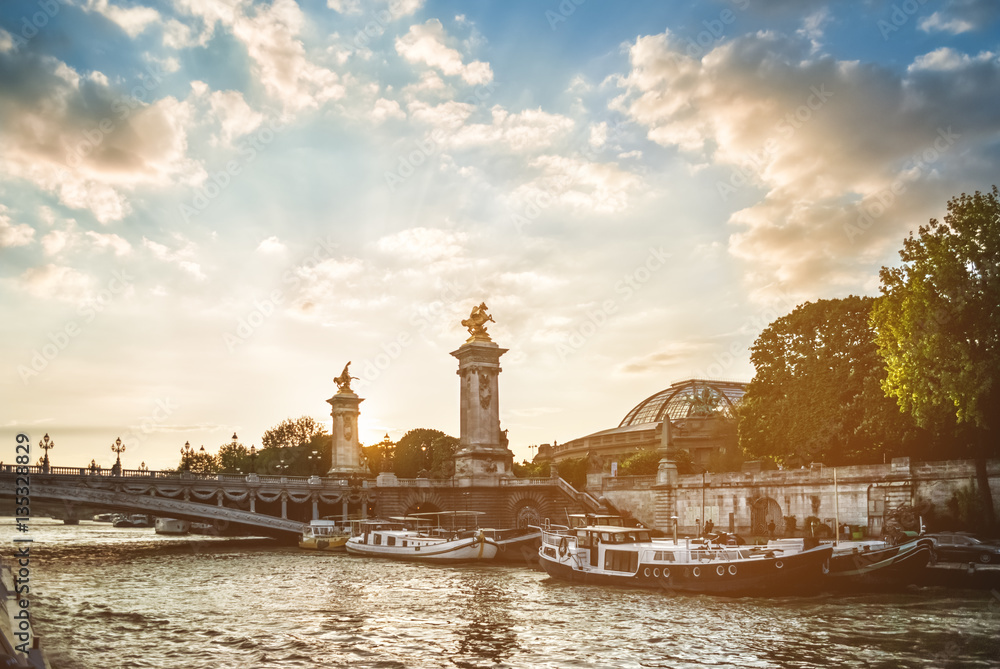Pont Alexandre III in Paris on a beautiful sunset, France