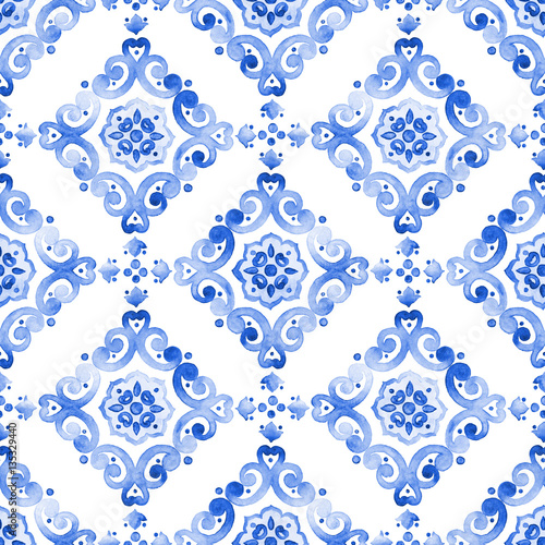 Canvas Print Watercolor blue lace pattern