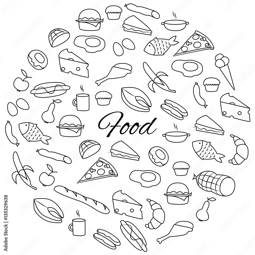 Hand Drawn Food Round Set