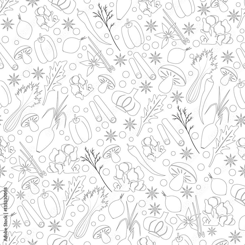 Fototapeta premium Seamless Pattern with Herbs And Spices