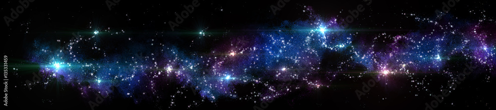 Panorama of star clusters. planet against the background galaxies
